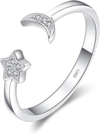 JewelryPalace Anello Donna Argento 925, Luna e Stella Regolabile, Diamante Simulato Zirconi per Anniversario Matrimonio Promessa Sposa, Bande in Tre Ori, Gioielli Turchi