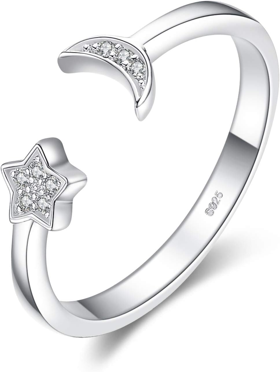 JewelryPalace Anello Donna Argento 925, Luna e Stella Regolabile, Diamante Simulato Zirconi per Anniversario Matrimonio Promessa Sposa, Bande in Tre Ori, Gioielli Turchi