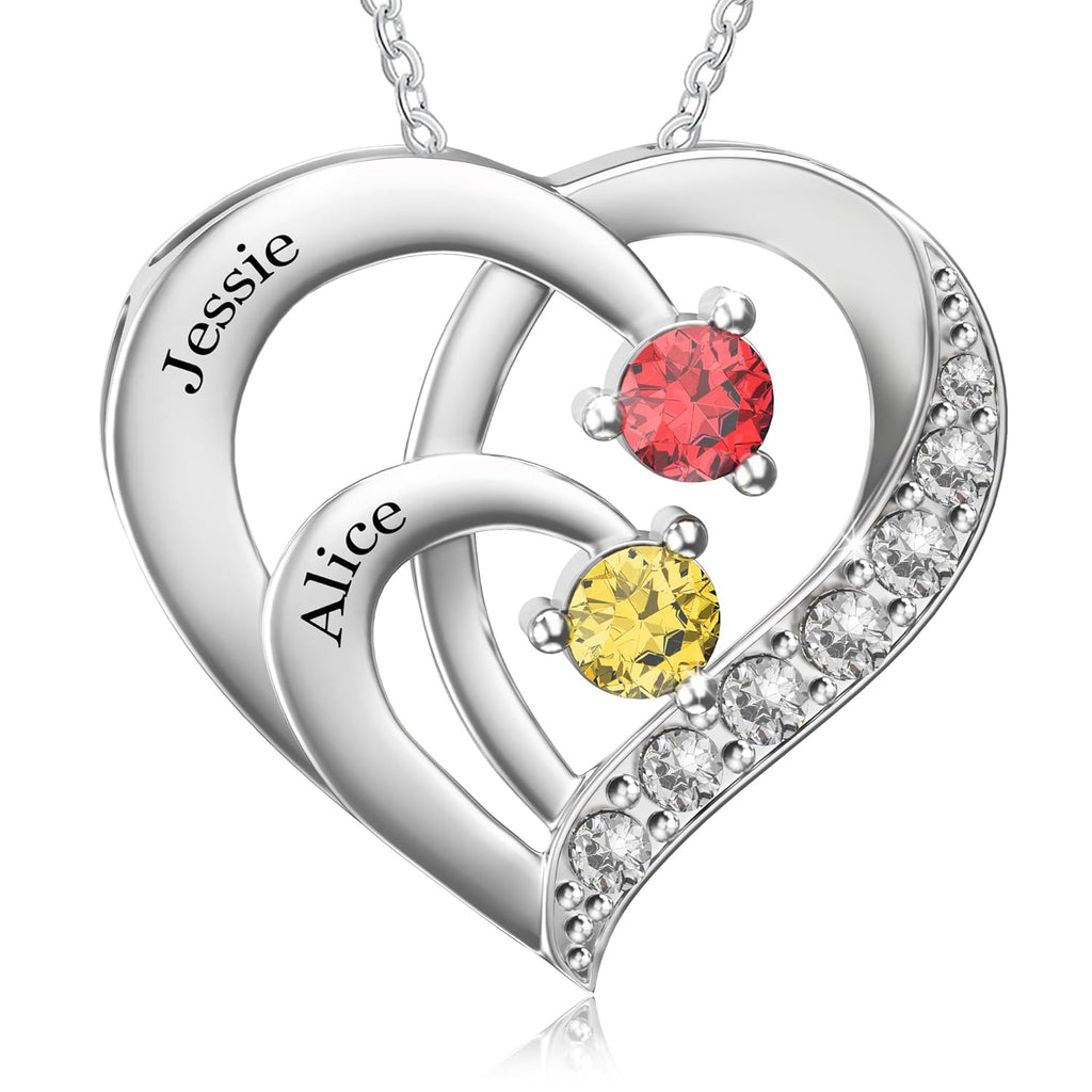 Easycosy Collana Personalizzata con Nome Inciso, Ciondolo a Cuore Personalizzato, Collana da Donna in Argento 925 per Mamma, Amica, Sorella, Moglie, Regalo per Natale Compleanno(2 nome)